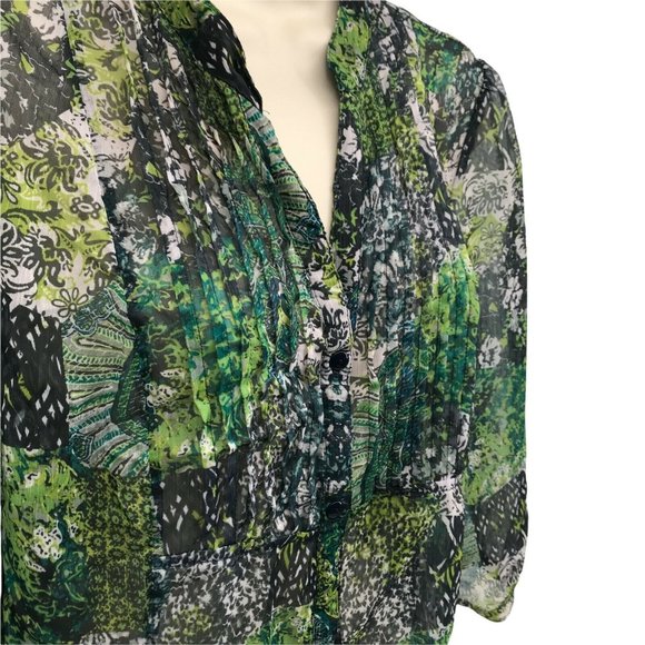 Christopher & Banks Women Long Sleeve Lightweight Multicolor Sheer Blouse Size M - Picture 3 of 7